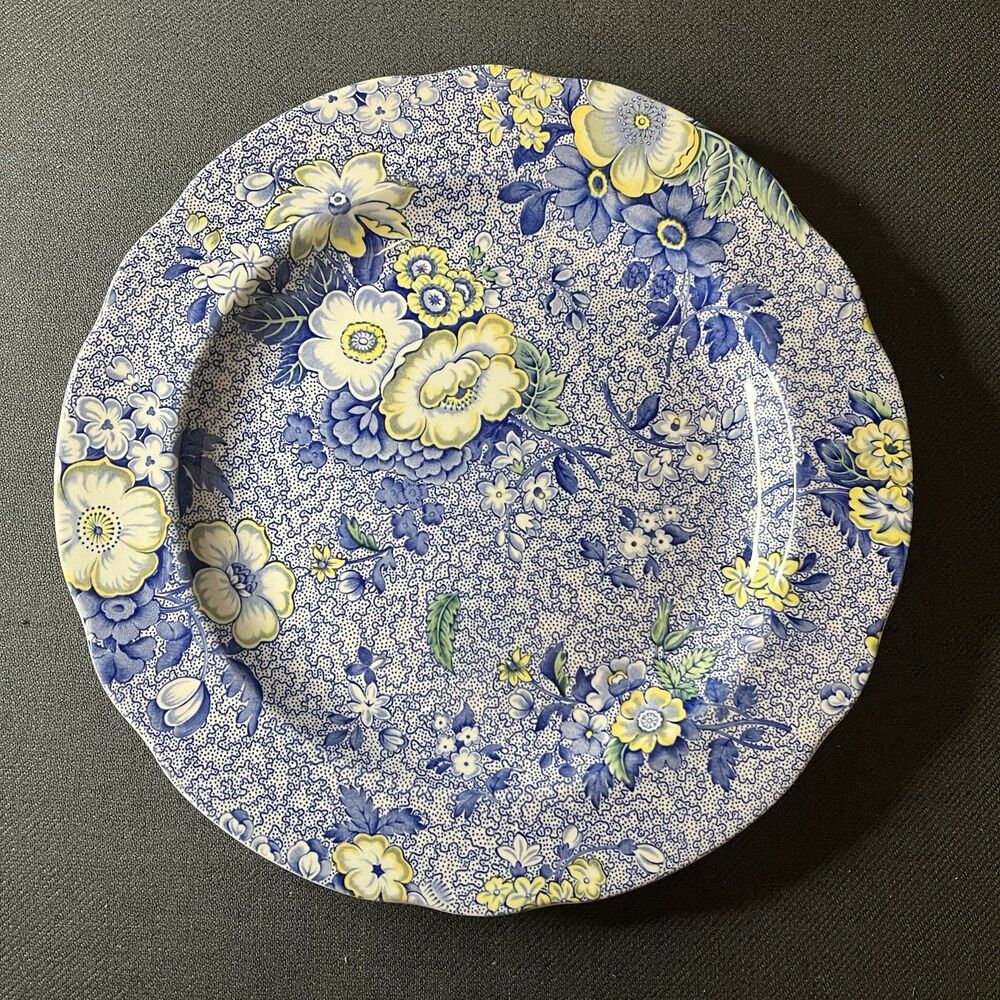 Spode Blue Chintz Dinner Plate 10" England Floral Chintz Pattern Retired Vtg.